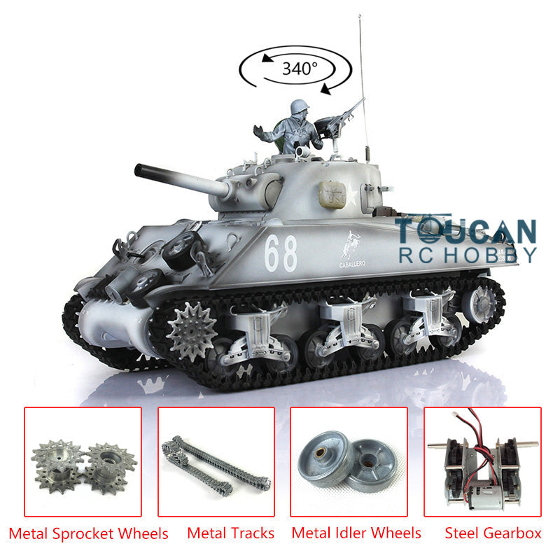 2.4G Henglong 1/16 Scale 7.0 Upgraded M4A3 Sherman RTR Radio Control Tank 3898 Metal Tracks Engine Sound BB Shooting Gearbox