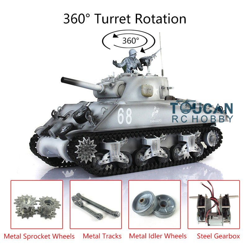 Henglong 1/16 Scale 7.0 Upgraded M4A3 Sherman Remote Control Tank 3898 W/ 360Degrees Rotating Turret Metal Tracks Idler Sproket Wheel