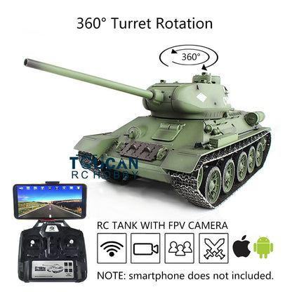 Henglong FPV 1/16 Scale 7.0 Soviet T34-85 RTR RC Tank 3909 360Degrees Turret Steel Gearbox Plastic Chassis Upper Hull