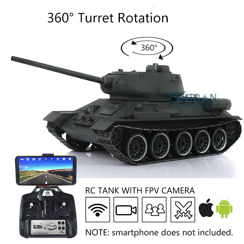 Henglong FPV 1/16 Scale 7.0 Soviet T34-85 RTR RC Tank 3909 360Degrees Turret Steel Gearbox Plastic Chassis Upper Hull