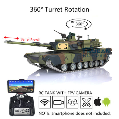 Henglong 1:16 7.0 Customized FPV Abrams M1A2 RTR RC Tank 3918 360Degrees Turret Barrel Recoil Metal Tracks Steel Gearbox