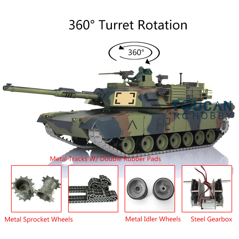 1/16 7.0 Henglong Upgraded Abrams M1A2 RC Tank RTR 3918 Model 360Degrees Turret Metal Tracks Rubber Pads Transmitter Main Board