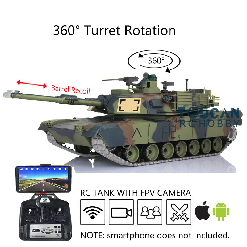 Henglong 1:16 Scale 7.0 Upgraded FPV M1A2 Abrams RTR RC Tank 3918 360Degrees Turret Barrel Recoil Metal Tracks Idlers Sprockets