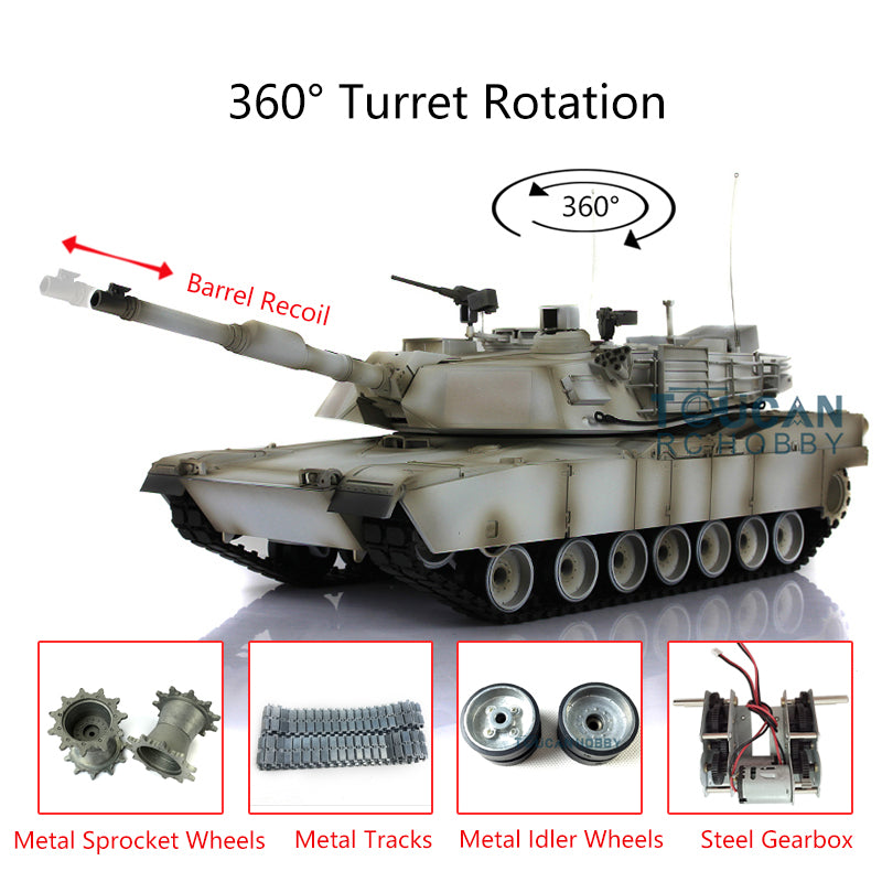 Henglong 7.0 1/16 USA M1A2 Abrams RTR RC Tank 3918 360Degrees Turret Barrel Recoil Model BB Shooting Unit IR Transmitter