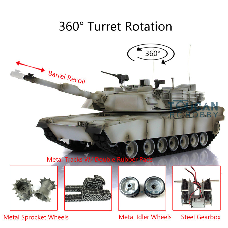 Henglong 7.0 1/16 Scale Abrams M1A2 RTR RC Tank Model 3918 360Degrees Turret Metal Tracks Rubber Pads Barrel Recoil Steel Gearbox
