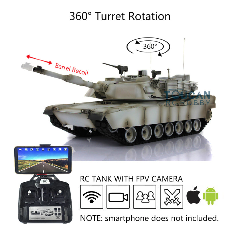1:16 7.0 Henglong 2.4Ghz USA M1A2 Abrams RTR RC Tank 3918 Model Steel Gearbox Barrel Recoil 360Degrees Turret Radio System
