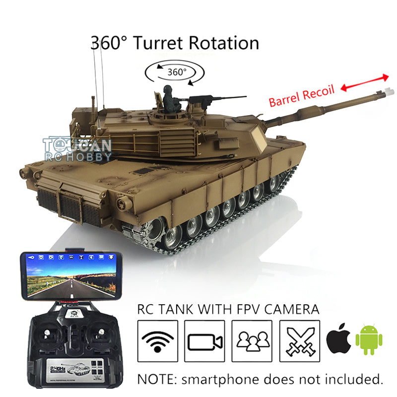 Henglong 1:16 7.0 Customized FPV Abrams M1A2 RTR RC Tank 3918 360Degrees Turret Barrel Recoil Metal Tracks Steel Gearbox