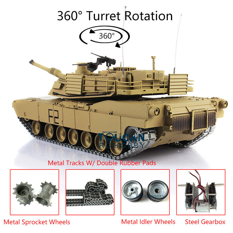 1/16 7.0 Henglong Upgraded Abrams M1A2 RC Tank RTR 3918 Model 360Degrees Turret Metal Tracks Rubber Pads Transmitter Main Board