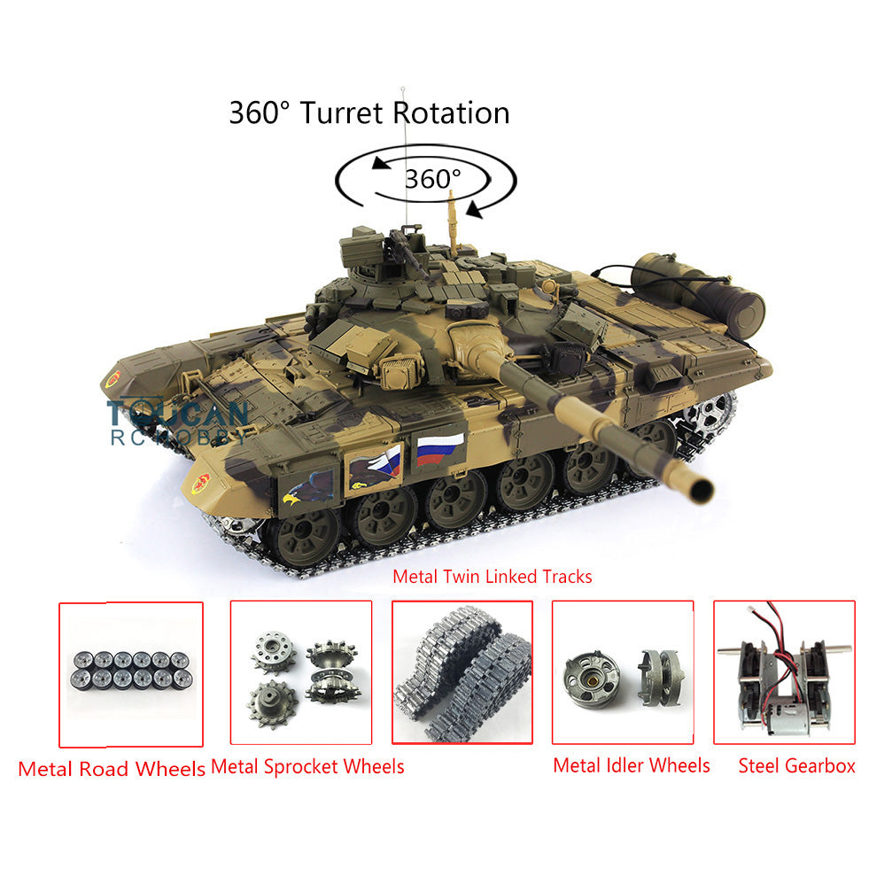Henglong 7.0 Russian T90 1/16 RC Tank RTR 3938 Model 360Degrees Turret Metal Tracks W/ Linkages Wheels Steel Gearbox Battery Charger