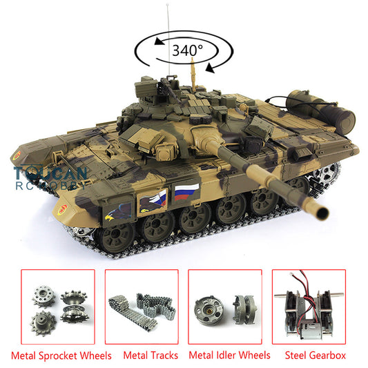 2.4Ghz Henglong Russian T90 1/16 Scale 7.0 RTR RC Tank Model 3938 340 Turret Metal Tracks Idlers Driving Wheels
