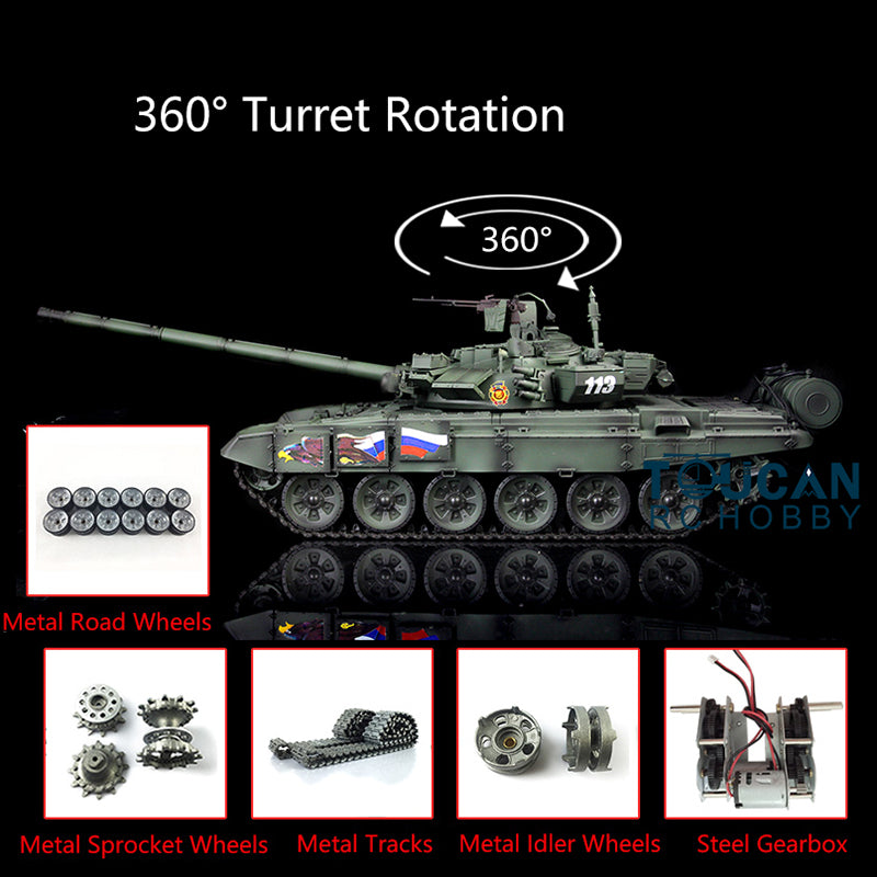 Henglong 7.0 Customized Russian T90 1/16 RC Tank RTR 3938 Model 360Degrees Turret Metal Tracks Wheels Steel Gearbox Speaker