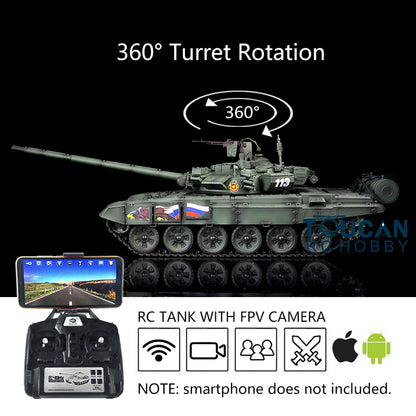 Henglong 7.0 Russian T90 RTR 1/16 RC Tank Model 3938 FPV 360Degrees Turret Transmitter Main Board Speaker Motor Gearbox Metal Tracks