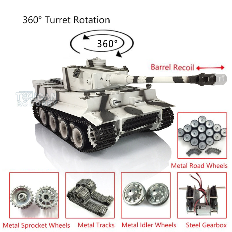 Henglong 1/16 Tiger I RC Tank 3818 7.0 w/ 360Degrees Rotating Turret Metal Idler Sproket Road Wheels Barrel Recoil Smoking Gearbox