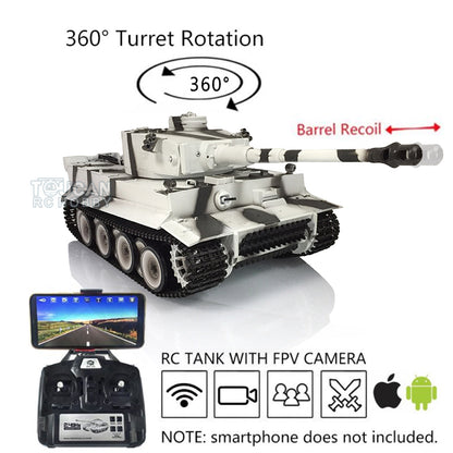 Henglong RTR RC Tank 1/16 Scale 7.0 Upgraded Tiger I 3818 w/ 360Degrees Rotating Turret Barrel Recoil FPV Metal Idler Sproket Tracks