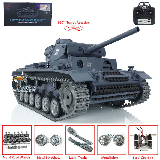 Henglong 1/16 7.0 Customized Panzer III L RTR RC Tank 3848 w/ 360Degrees Rotating Turret Metal Tracks Idler Sproket Road Wheels