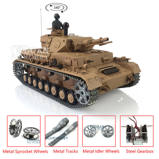 Henglong 1/16 Upgraded Radio Control Tank 3858 Panzer IV F Battle Tank 7.0 Ver W/ Metal Tracks Idler Sproket Wheels BB Shooting