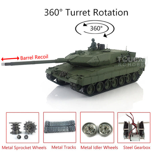 Henglong 1/16 TK7.0 Edition Upgraded Leopard2A6 RC Tank 3889 W/ 360Degrees Rotating Turret Barrel Recoil Metal Driving Gearbox Tracks