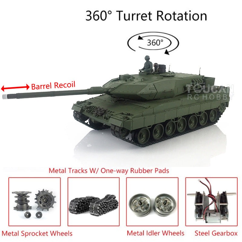 1/16 Radio Control German Leopard2A6 RC Battle Tank 3889 360Degrees Rotate Turret Barrel Recoil Airsoft Metal Gearbox Simulation Sound