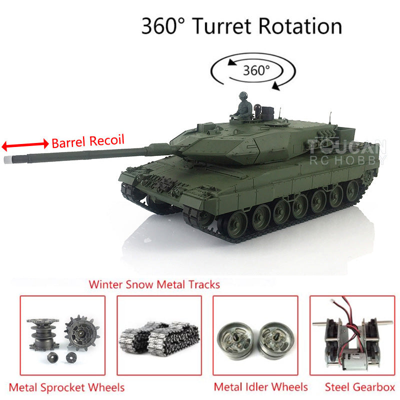 Military Tank Remote Controller Model Heng Long 1/16 7.0 Leopard2A6 RC Tank 3889 360Degrees Rotating Turret Barrel Recoil Metal Idler