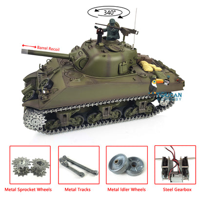Henglong 1/16 7.0 Upgraded M4A3 Sherman RC Tank 3898 Metal Tracks Barrel Recoil Metal Tracks Idler Sproket Wheels Smoking Gearbox
