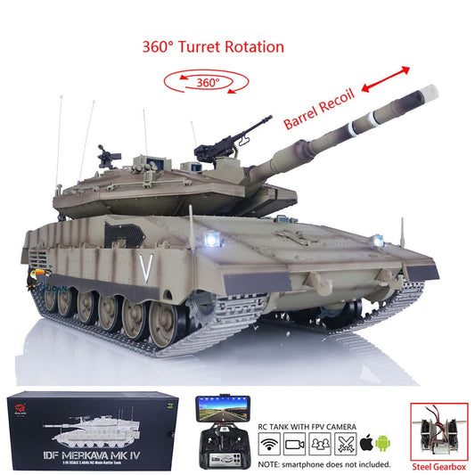 1:16 Heng Long 3958 RC Main Battle Tank IDF Merkava MK IV FPV Upgrade Edition W/ Metal Tracks 360 Rotating Barrel Recoil