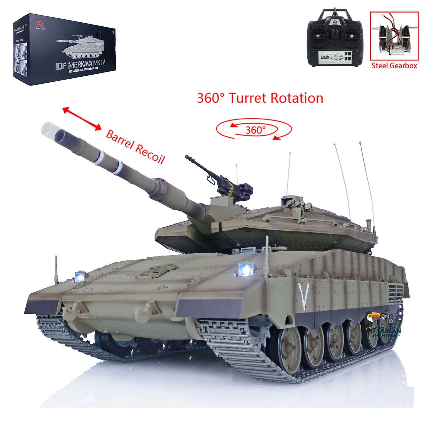 RC Tank 1/16 Heng Long IDF Merkava MK IV 3958 360?? Turret Rotary Upgrade Edition W/ Metal Tracks idlers Gearbox Model