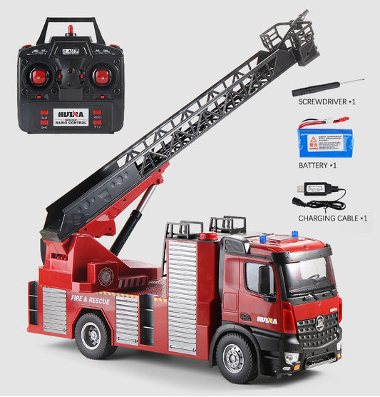 US STOCK HUINA Toy 1:14 Scale 561 2.4Ghz Sprayable Scaling Ladder Fire Truck Tractor RC RTR Model Car Light Sound Battery