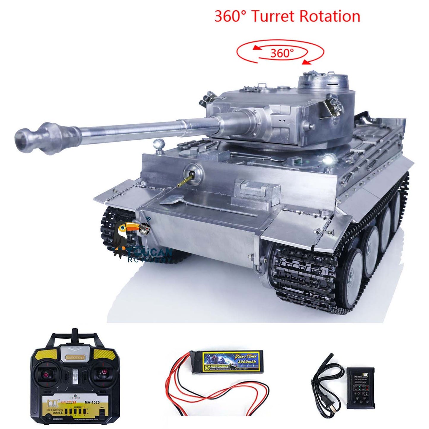 US STOCK 1/16 2.4G Mato 100% Metal German Tiger I BB Shooting RTR Radio Controlled Tank 1220 Main Board Gearbox Tracks 360 Degree grees