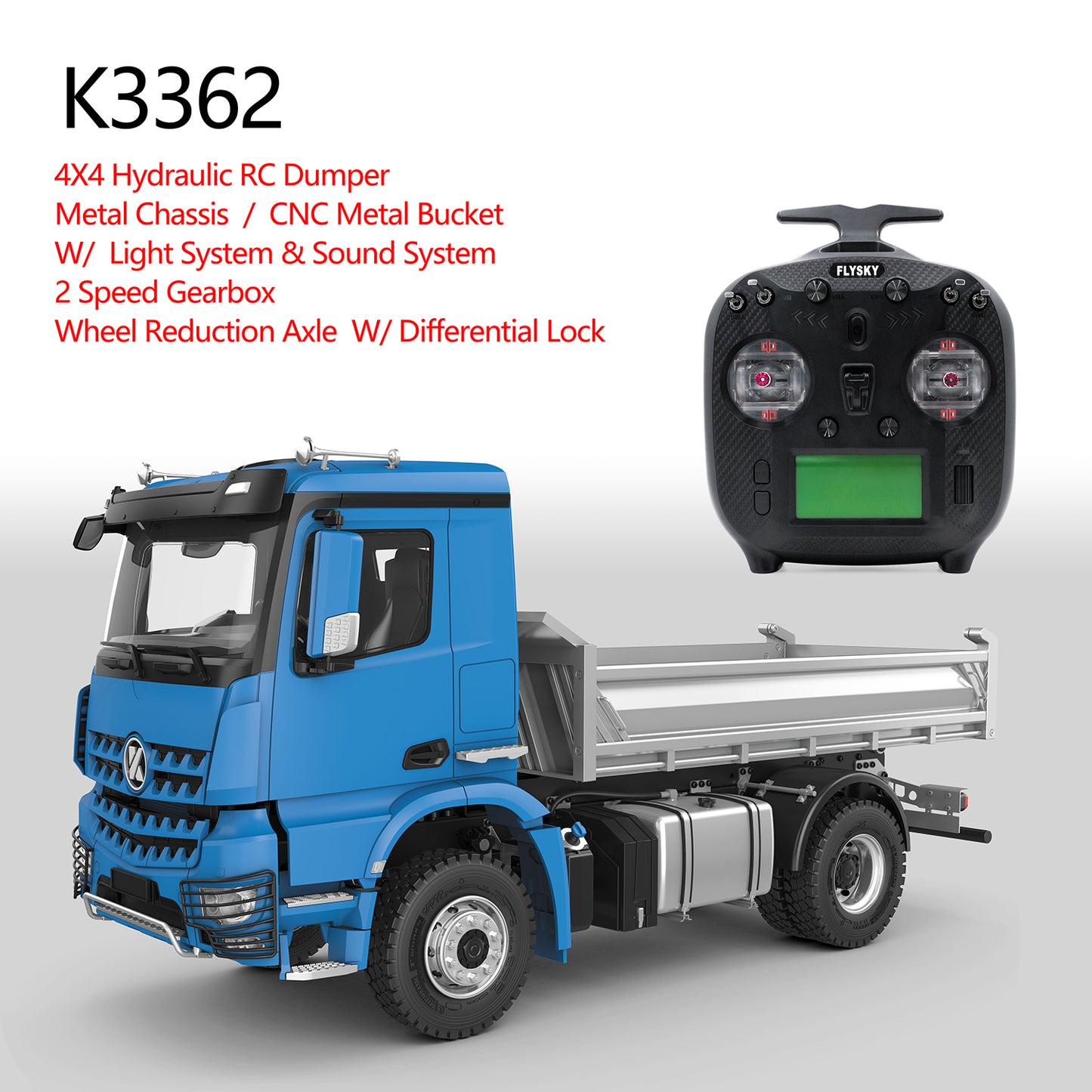 Kabolite K3362 3362 Remote Control Tipper Truck Tipper Lorry 1/14 Ready to Run 4*4 Metal Hydraulic RC Dump AWD Light Sound Motor Servo Cylinder