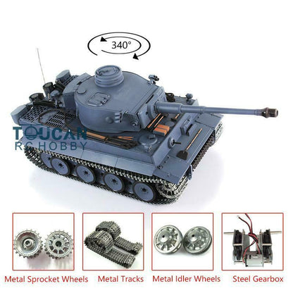 US STOCK Henglong 1:16 Scale 7.0 German Tiger I RTR RC Tank 340 Degree Turret Metal Tracks Idlers Sprockets 3818 Model Battery Charger
