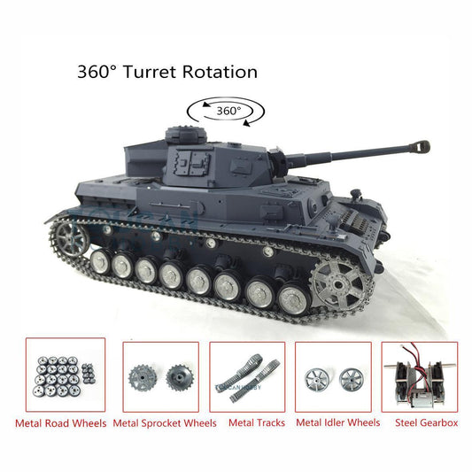 US STOCK Henglong 1/16 Scale 7.0 Customized German Panzer IV F2 RTR RC Tank Model 3859 Metal Tracks Wheels 360 Degree grees Turret